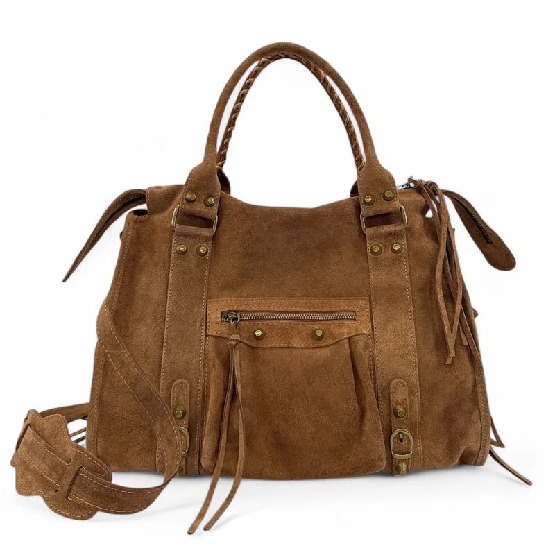 Grand sac à main en daim STORM SUEDE XL Camel foncé