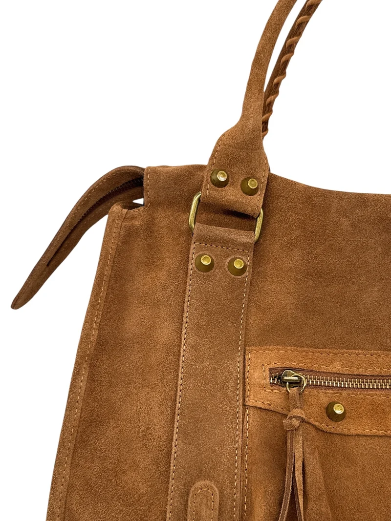 Grand sac à main en daim STORM SUEDE XL Camel foncé