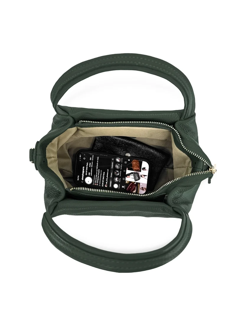 Sac à main en cuir grainé BUBBLE Vert forêt