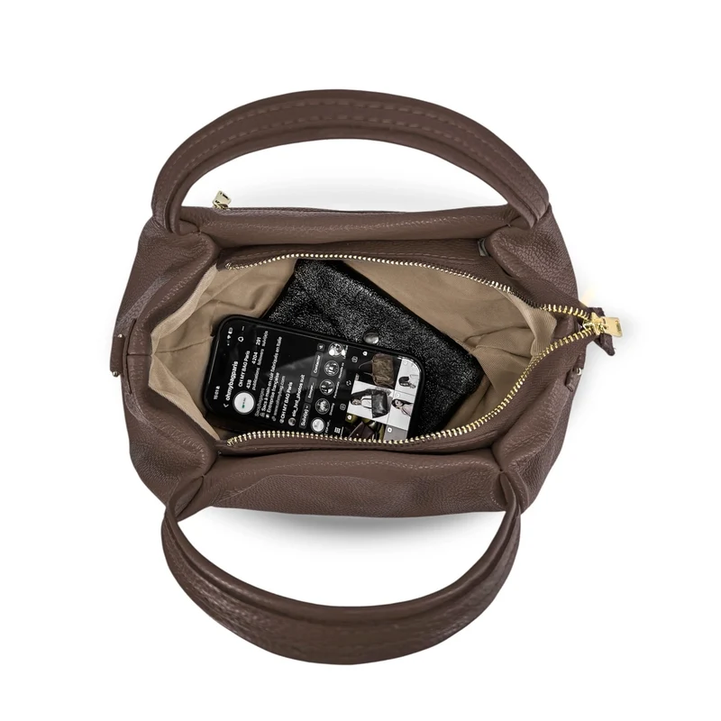 Sac à main en cuir grainé BUBBLE Marron moka