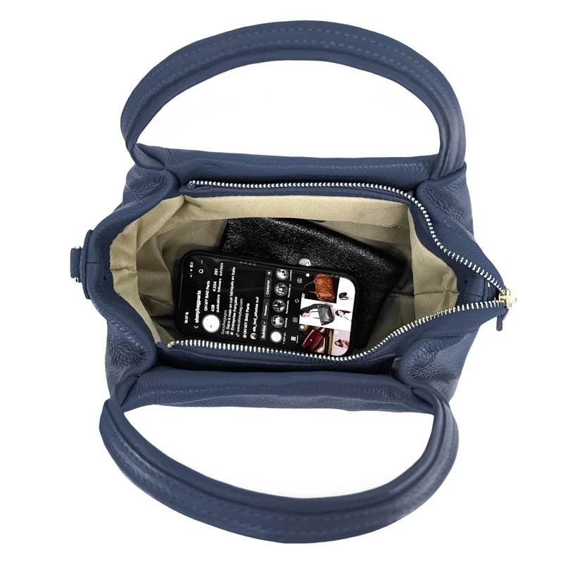 Sac à main en cuir grainé BUBBLE Bleu profond