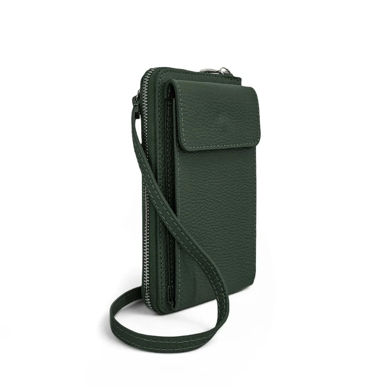 Mini-sac pochette en cuir grainé STREET Vert forêt