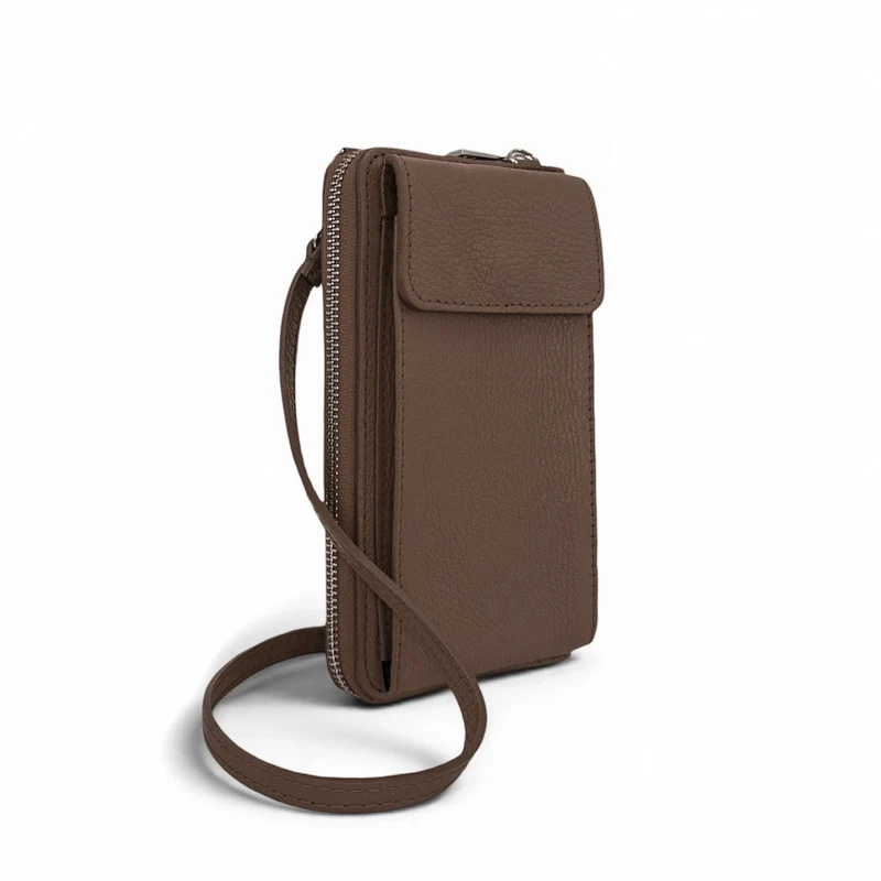 Mini-sac pochette en cuir grainé STREET Marron moka