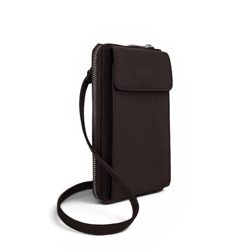 Mini-sac pochette en cuir grainé STREET Marron cacao