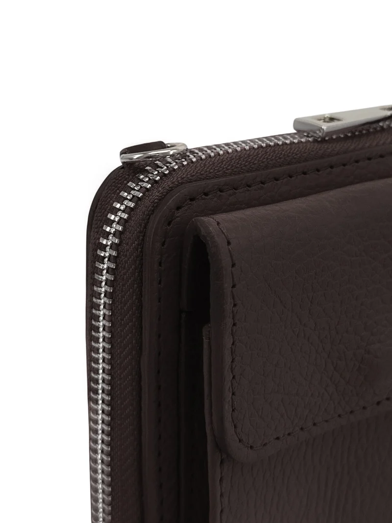 Mini-sac pochette en cuir grainé STREET Marron cacao