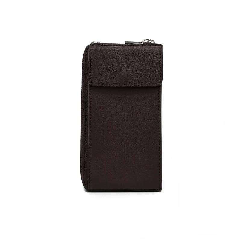 Mini-sac pochette en cuir grainé STREET Marron cacao