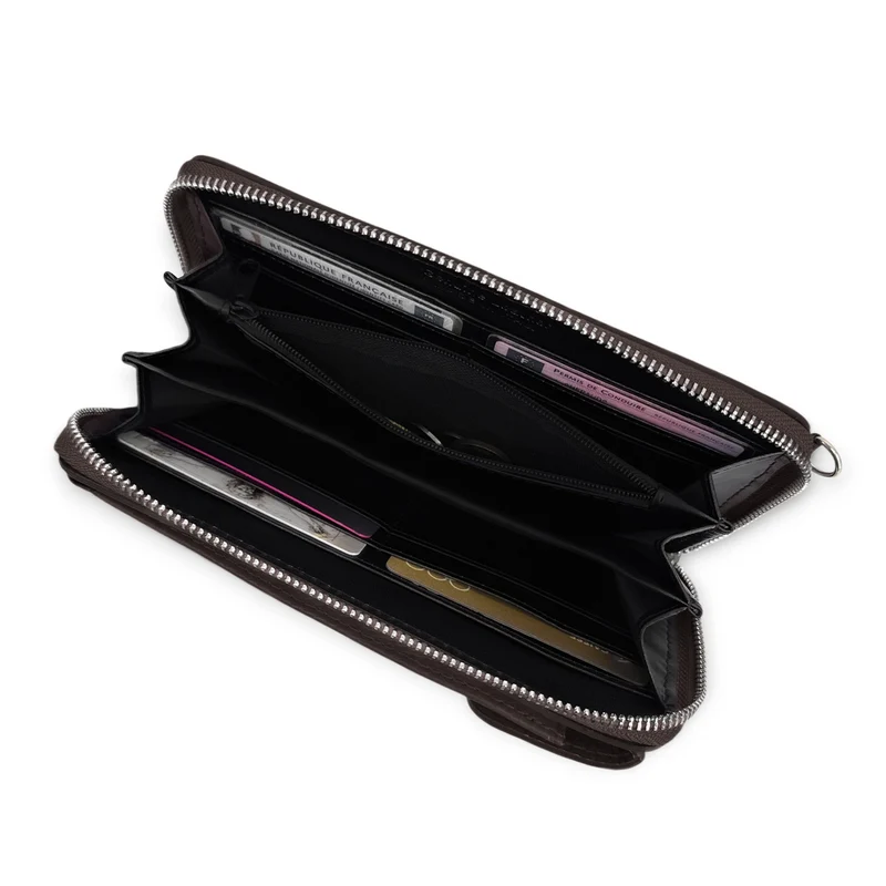 Mini-sac pochette en cuir grainé STREET Marron cacao
