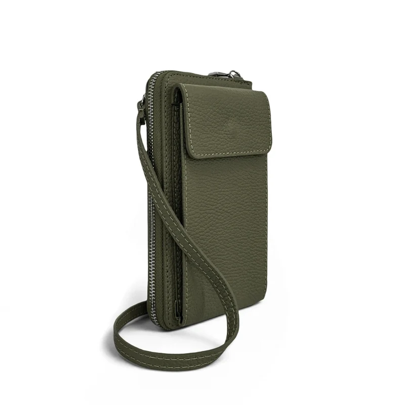 Mini-sac pochette en cuir grainé STREET Vert kaki