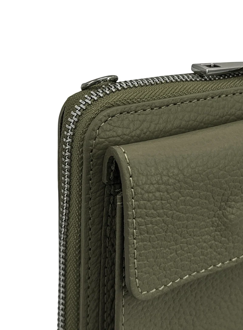 Mini-sac pochette en cuir grainé STREET Vert kaki