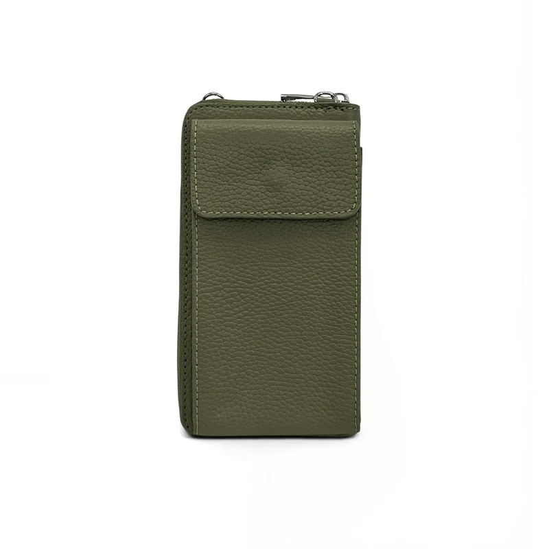 Mini-sac pochette en cuir grainé STREET Vert kaki