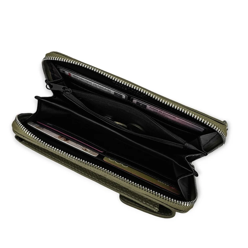 Mini-sac pochette en cuir grainé STREET Vert kaki
