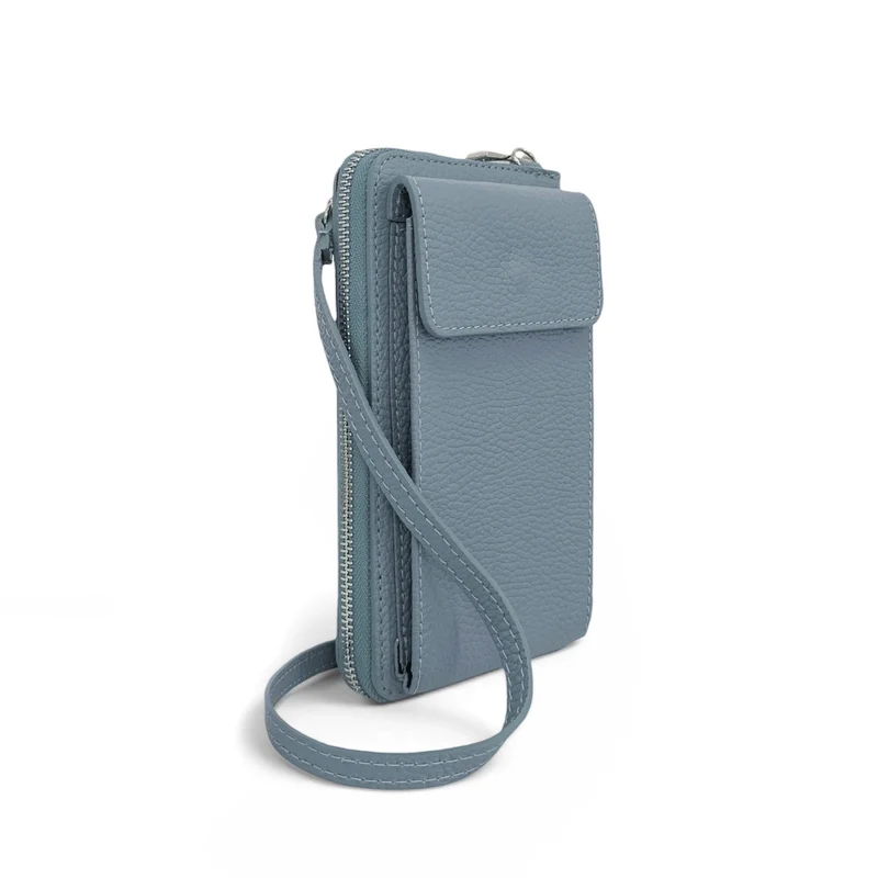 Mini-sac pochette en cuir grainé STREET Bleu pastel