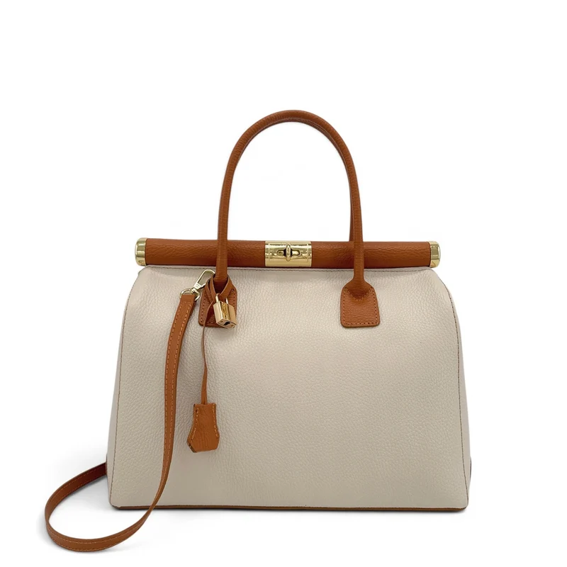 Sac bowling en cuir grainé TROCADERO Beige cognac