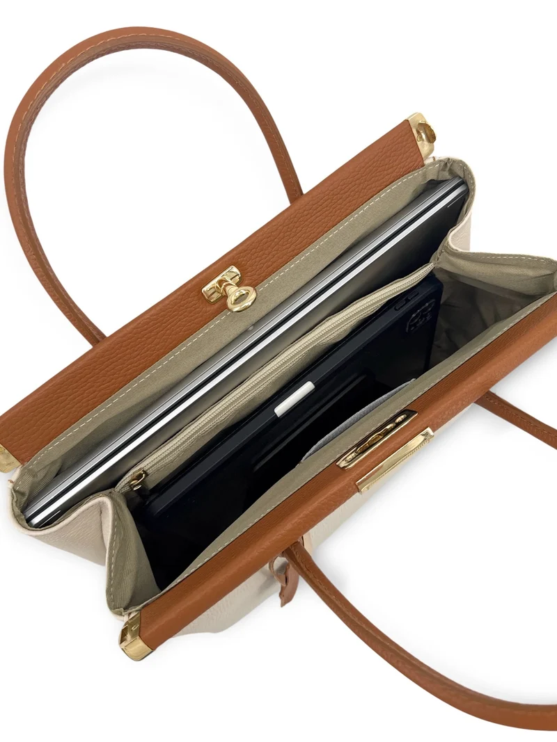 Sac bowling en cuir grainé TROCADERO Beige cognac