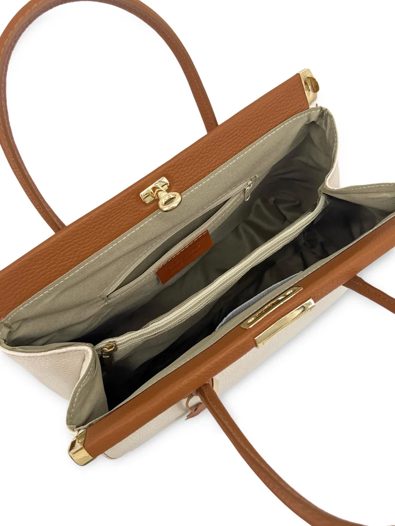 Sac bowling en cuir grainé TROCADERO Beige cognac