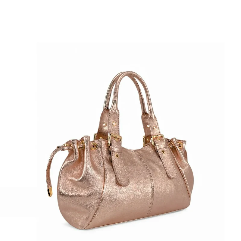 Sac bowling en cuir métallisé PRINCESSE GLOW Rose gold
