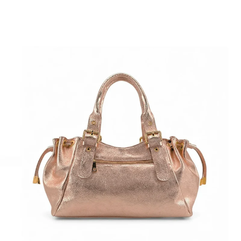 Sac bowling en cuir métallisé PRINCESSE GLOW Rose gold