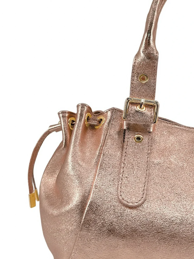 Sac bowling en cuir métallisé PRINCESSE GLOW Rose gold