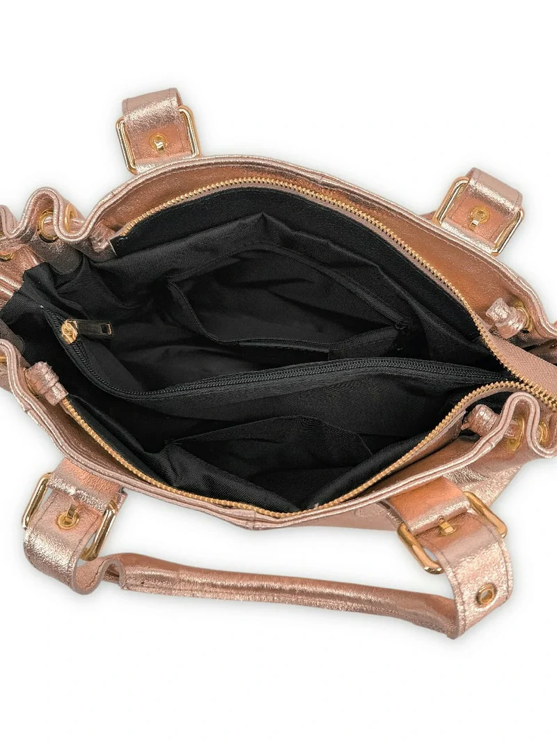 Sac bowling en cuir métallisé PRINCESSE GLOW Rose gold