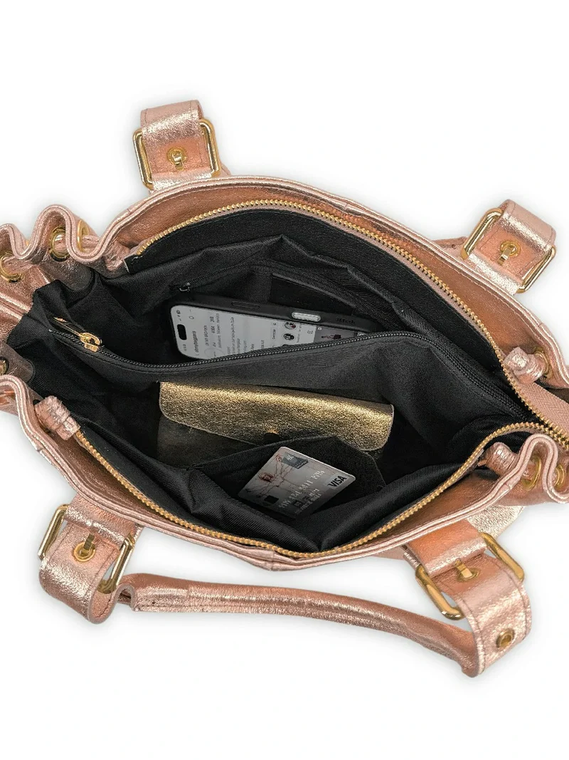 Sac bowling en cuir métallisé PRINCESSE GLOW Rose gold