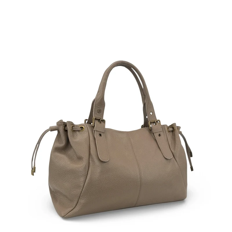 Sac bowling en cuir grainé PRINCESSE XL BRASS Taupe foncé