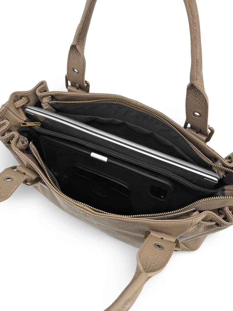 Sac bowling en cuir grainé PRINCESSE XL BRASS Taupe foncé