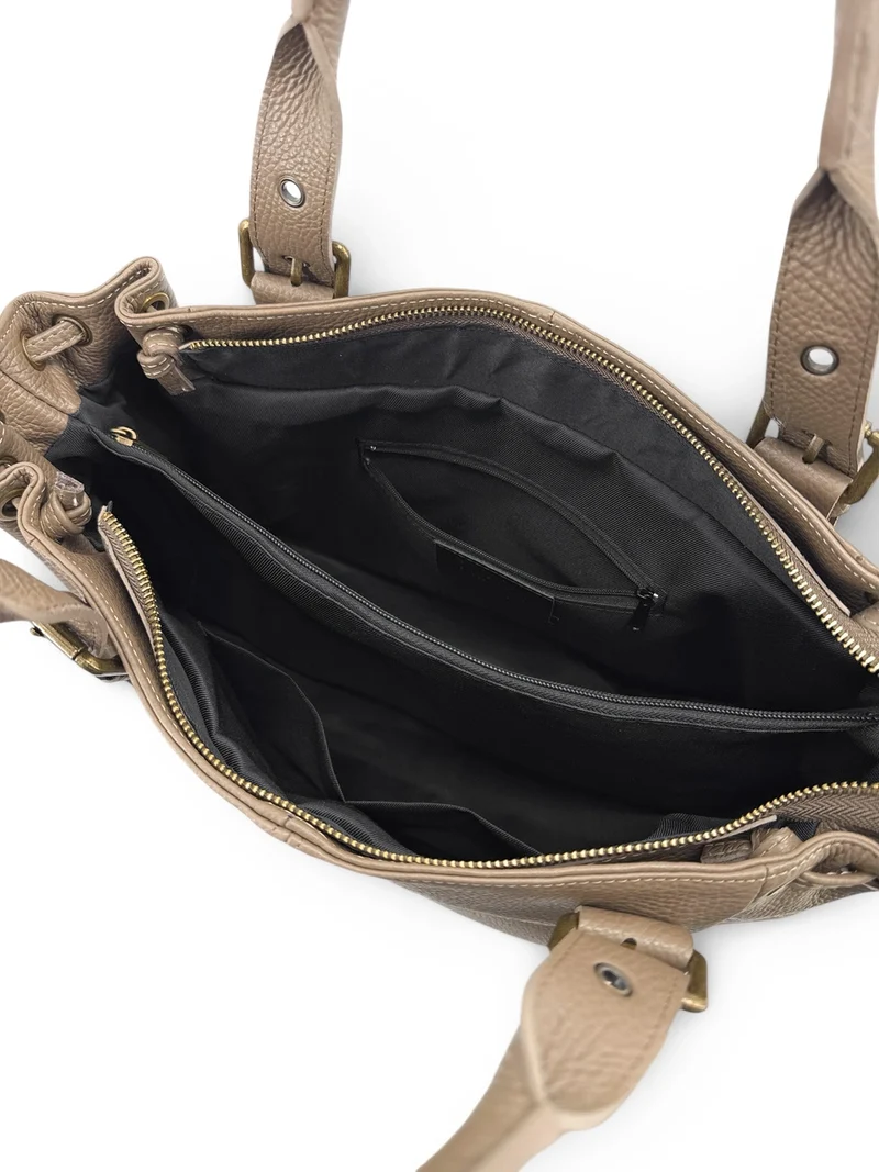 Sac bowling en cuir grainé PRINCESSE XL BRASS Taupe foncé