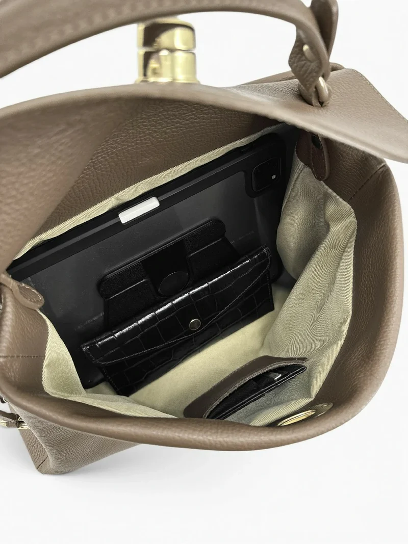 Sac à main en cuir grainé CHELSEA Taupe foncé