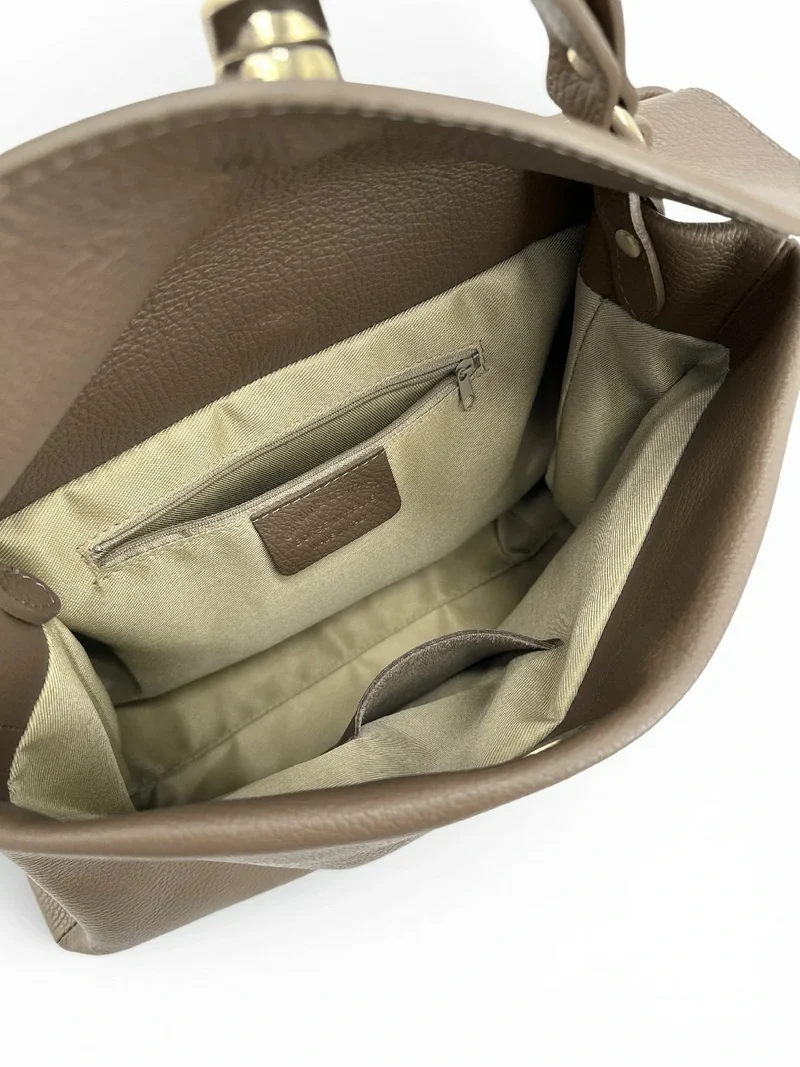 Sac à main en cuir grainé CHELSEA Taupe foncé