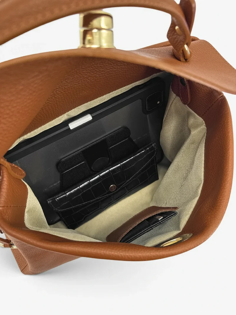 Sac à main en cuir grainé CHELSEA Marron camel foncé