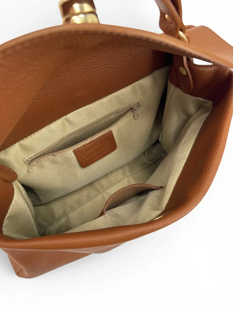 Sac à main en cuir grainé CHELSEA Marron camel foncé
