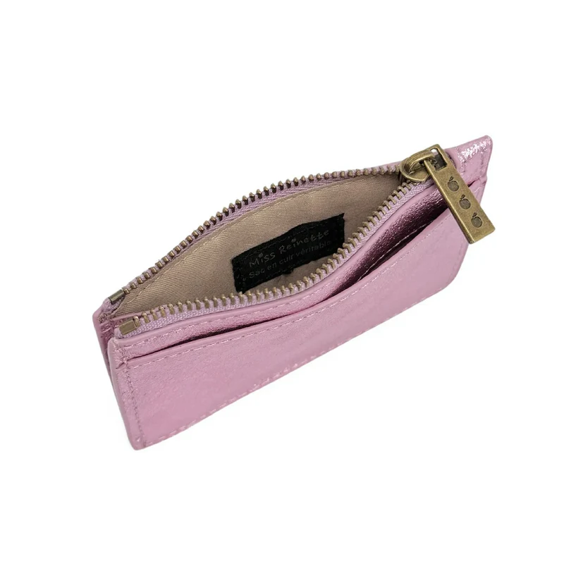 Porte-monnaie porte-cartes en cuir irisé EKKO Rose pâle