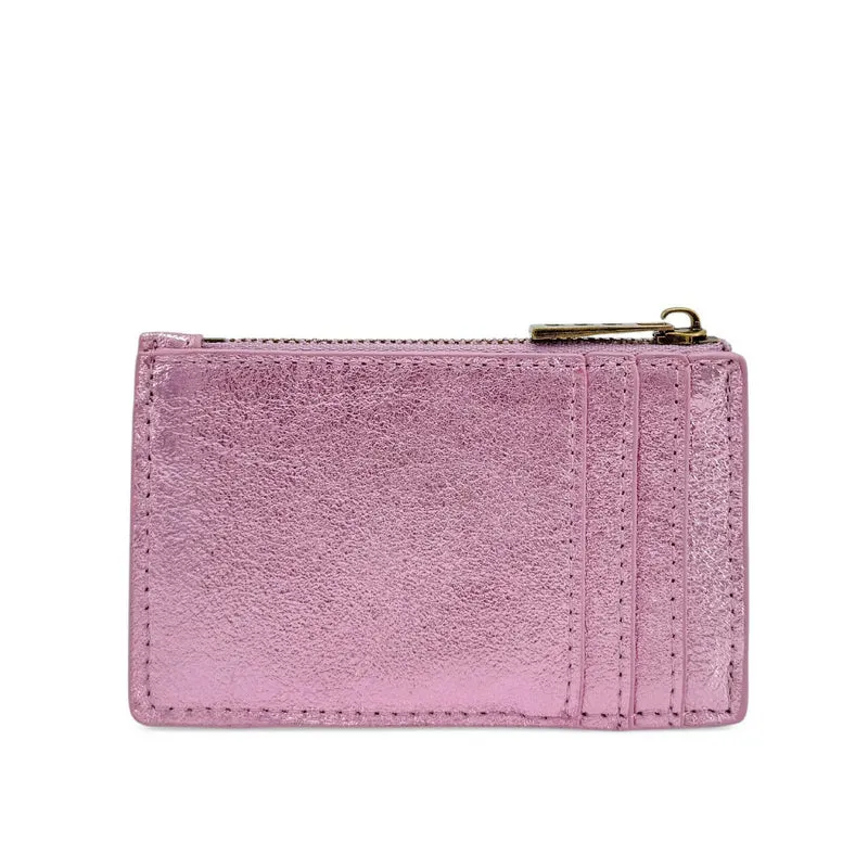 Porte-monnaie porte-cartes en cuir irisé EKKO Rose pâle