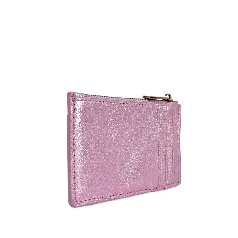 Porte-monnaie porte-cartes en cuir irisé EKKO Rose pâle