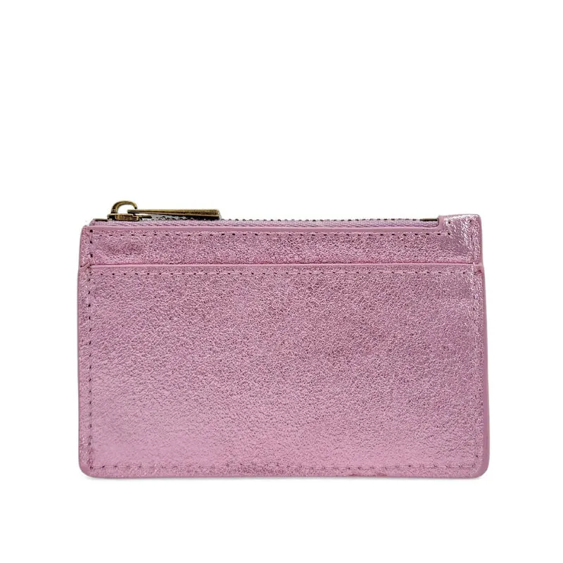 Porte-monnaie porte-cartes en cuir irisé EKKO Rose pâle