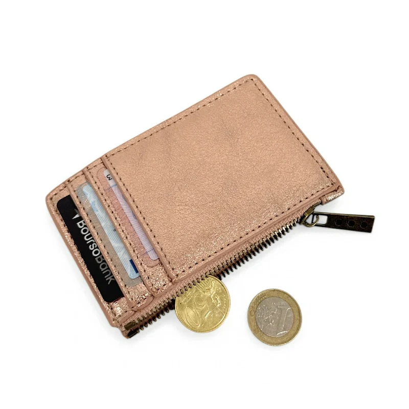 Porte-monnaie porte-cartes en cuir irisé EKKO Rose gold