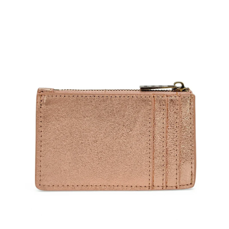 Porte-monnaie porte-cartes en cuir irisé EKKO Rose gold