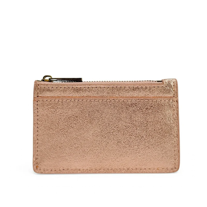 Porte-monnaie porte-cartes en cuir irisé EKKO Rose gold