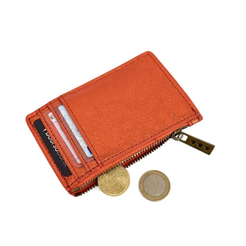 Porte-monnaie porte-cartes en cuir irisé EKKO Orange mandarine