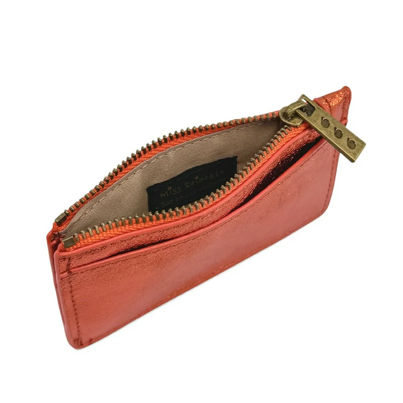 Porte-monnaie porte-cartes en cuir irisé EKKO Orange mandarine