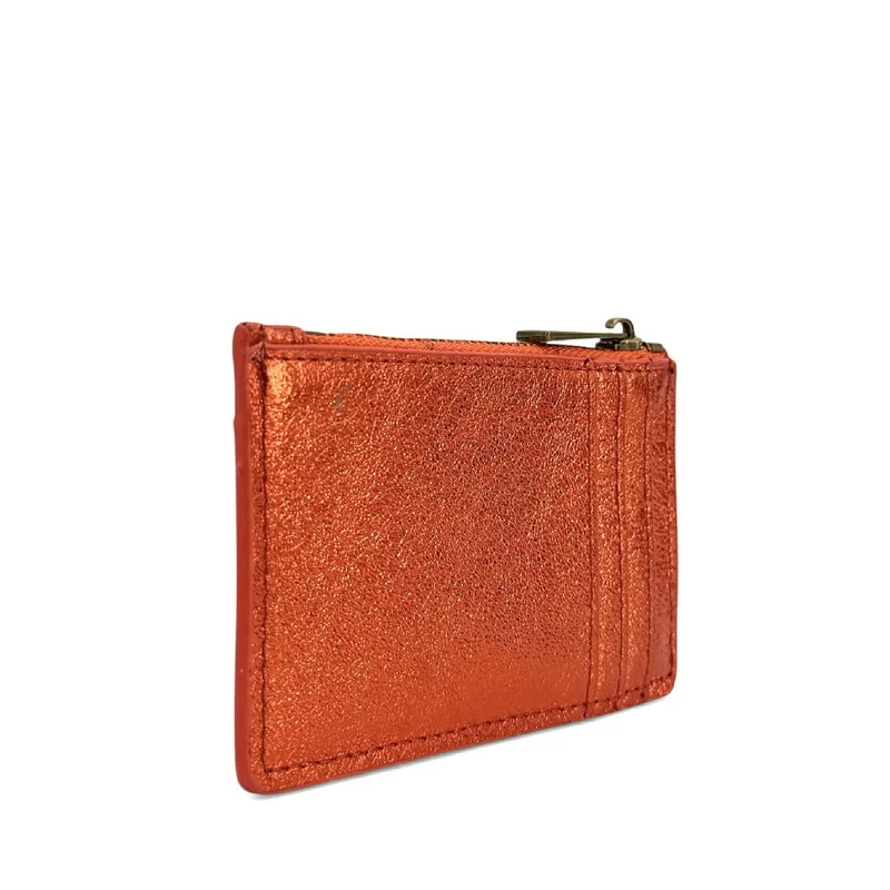 Porte-monnaie porte-cartes en cuir irisé EKKO Orange mandarine
