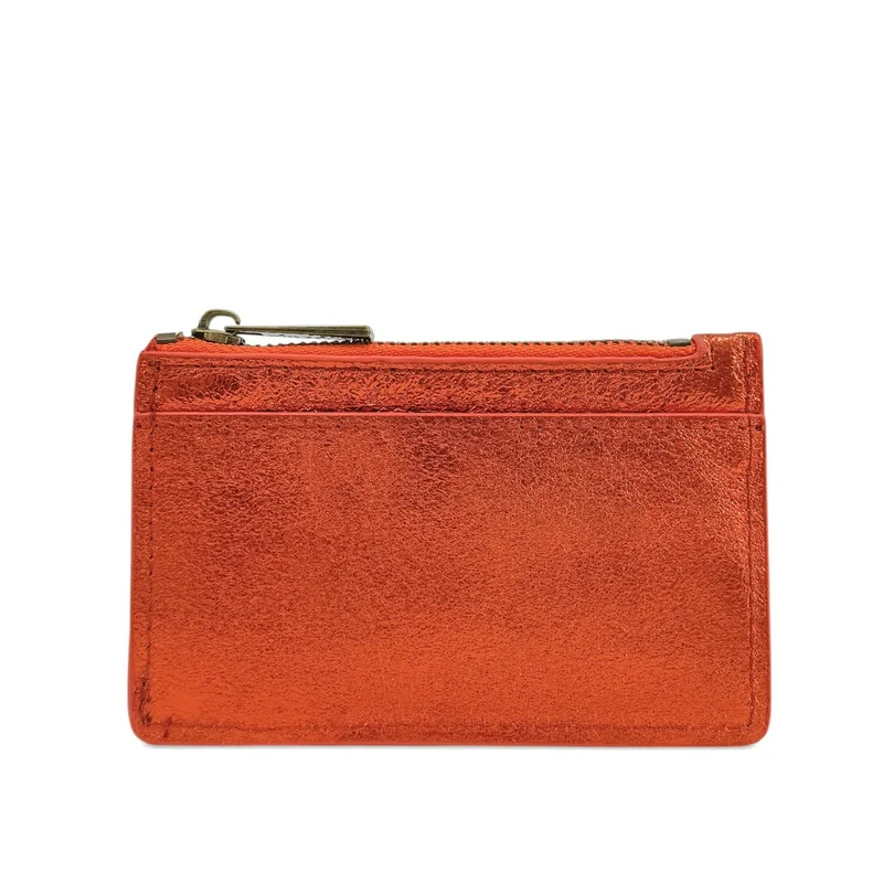 Porte-monnaie porte-cartes en cuir irisé EKKO Orange mandarine