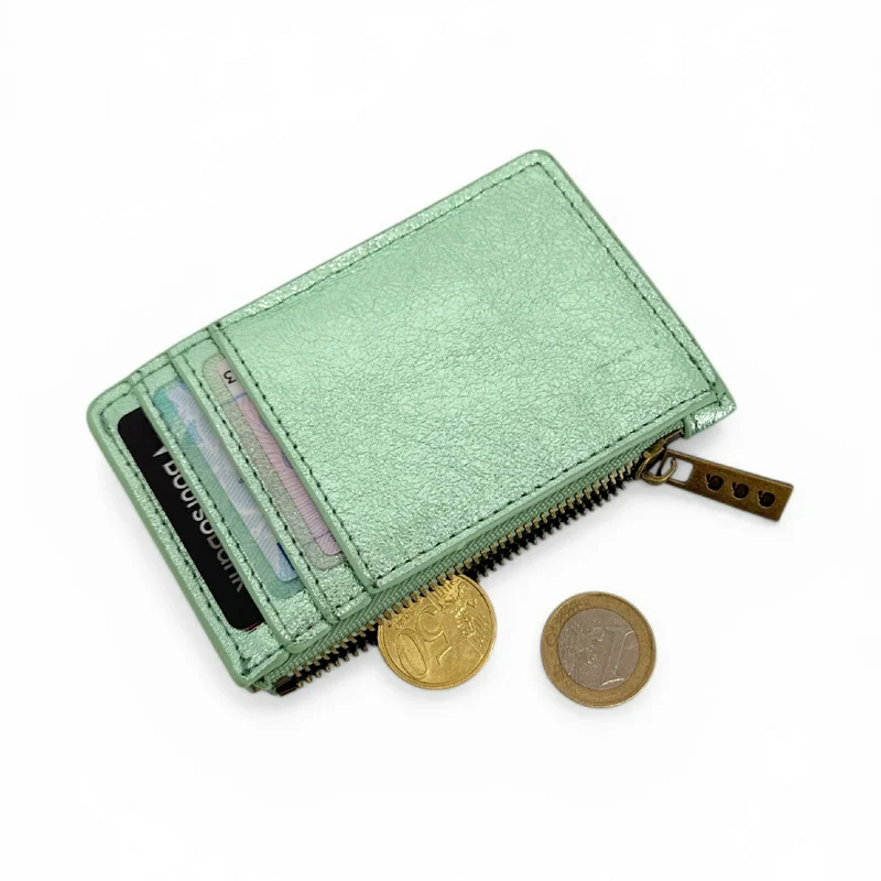 Porte-monnaie porte-cartes en cuir irisé EKKO Vert menthe givrée