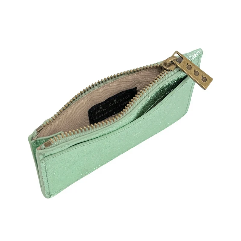 Porte-monnaie porte-cartes en cuir irisé EKKO Vert menthe givrée