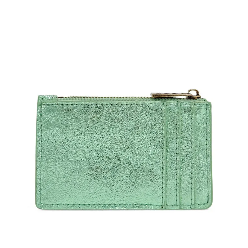 Porte-monnaie porte-cartes en cuir irisé EKKO Vert menthe givrée