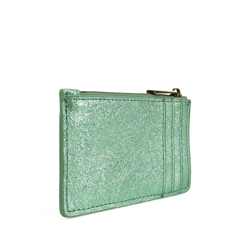 Porte-monnaie porte-cartes en cuir irisé EKKO Vert menthe givrée