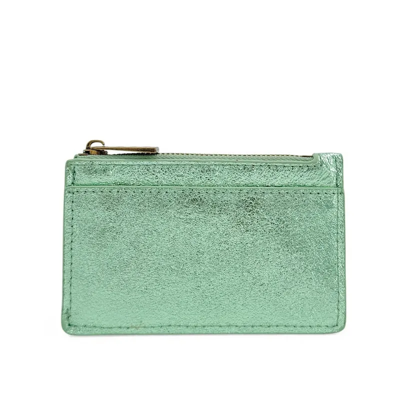 Porte-monnaie porte-cartes en cuir irisé EKKO Vert menthe givrée