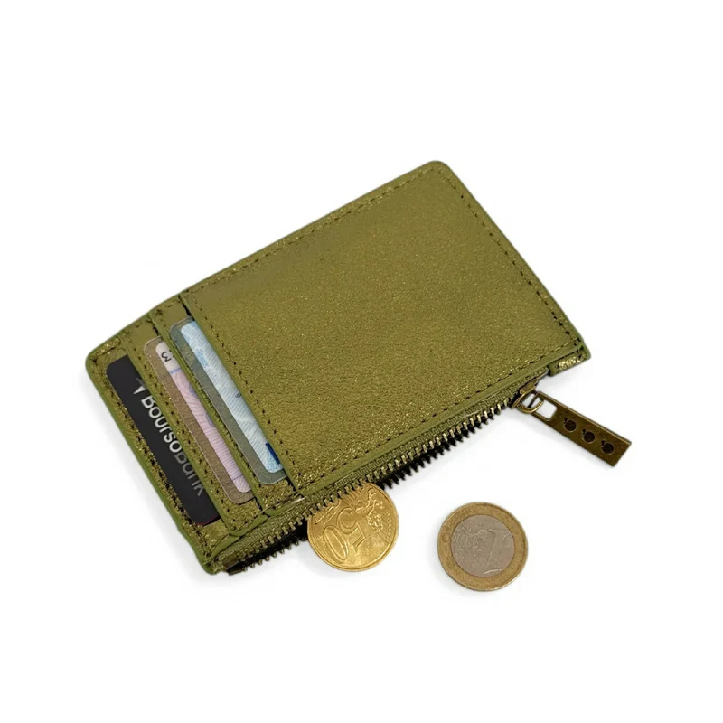 Porte-monnaie porte-cartes en cuir irisé EKKO Vert kaki