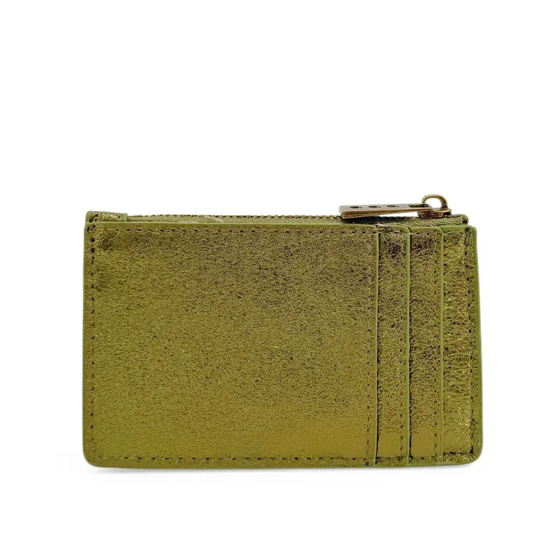 Porte-monnaie porte-cartes en cuir irisé EKKO Vert kaki