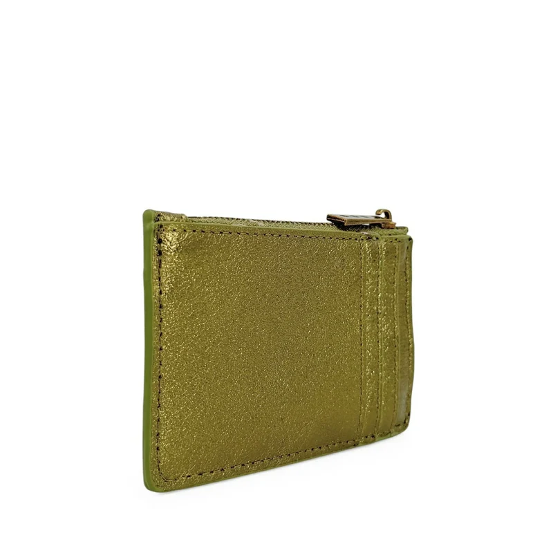 Porte-monnaie porte-cartes en cuir irisé EKKO Vert kaki